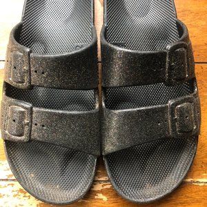 Freedom Moses black and glitter slides, size 9